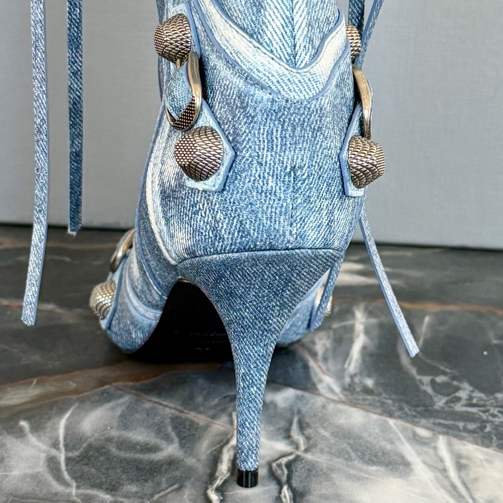 NIB $2600 BALENCIAGA Cagole blue denim leather 771231 stud moto tall boots 41/11 - Picture 14 of 16